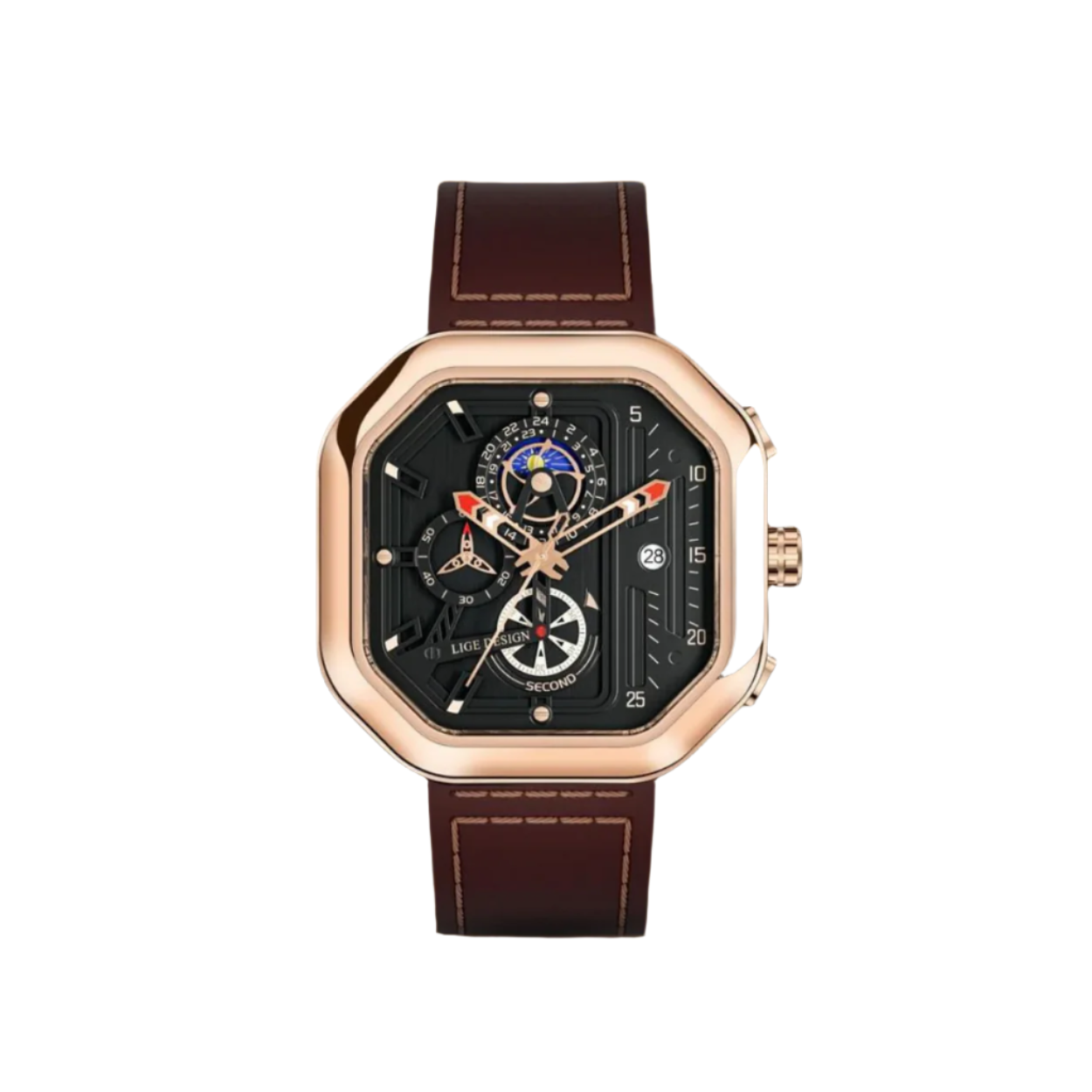 Men's Chronograph Watch Black Stainless Steel 45mm