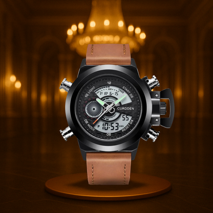 Men's Chronograph Watch Black Stainless Steel Dual Time 47mm