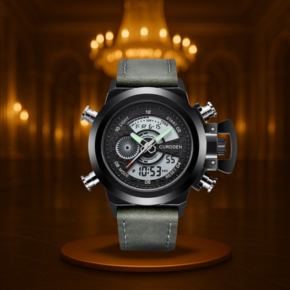 Men's Chronograph Watch Black Stainless Steel Dual Time 47mm