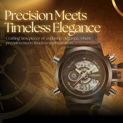 Men's Chronograph Watch Black Stainless Steel Dual Time 47mm