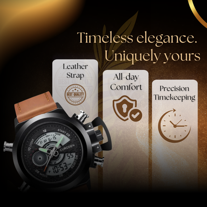 Men's Chronograph Watch Black Stainless Steel Dual Time 47mm