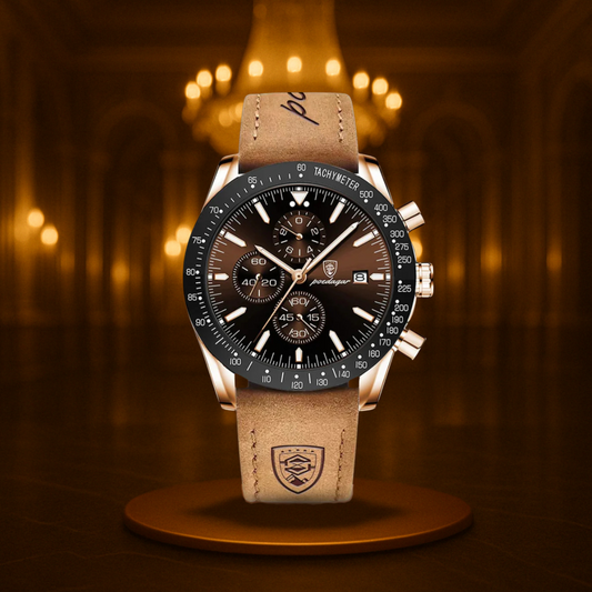 Men's Chronograph Watch Black Stainless Steel Luminous