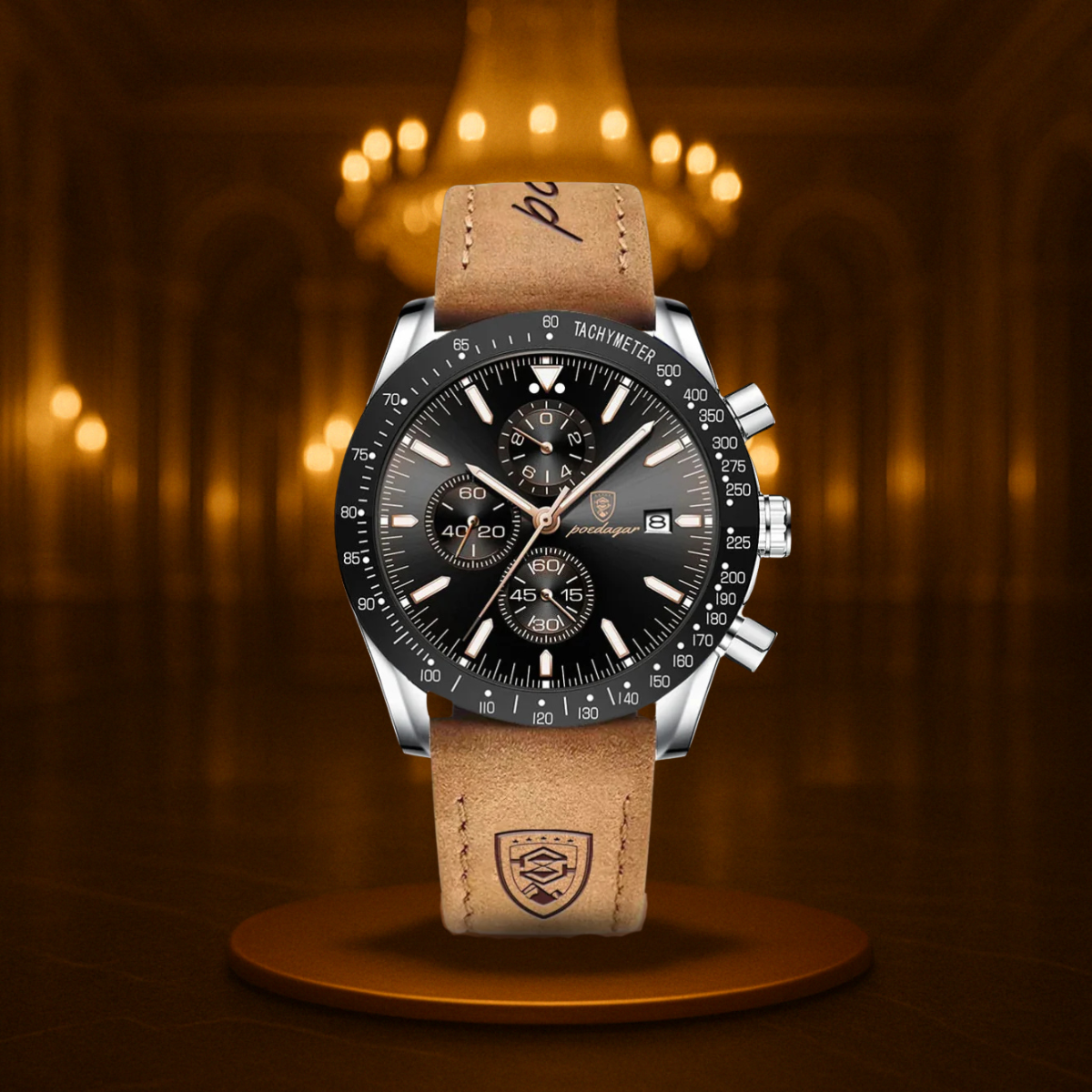 Men's Chronograph Watch Black Stainless Steel Luminous