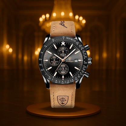 Men's Chronograph Watch Black Stainless Steel Luminous