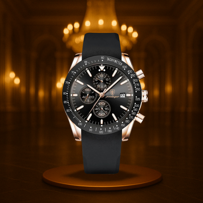 Men's Chronograph Watch Black Stainless Steel Luminous