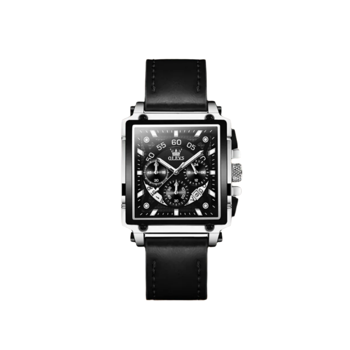 Men's Chronograph Watch Black Stainless Steel Square Dial
