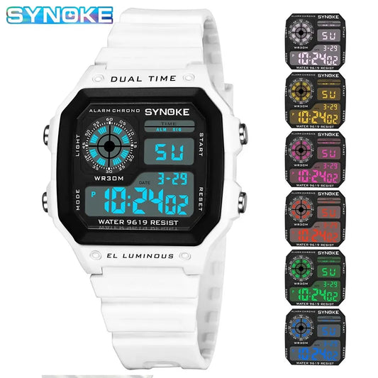 Men's Digital Sports Watch Black Rubber Waterproof Multifunctional