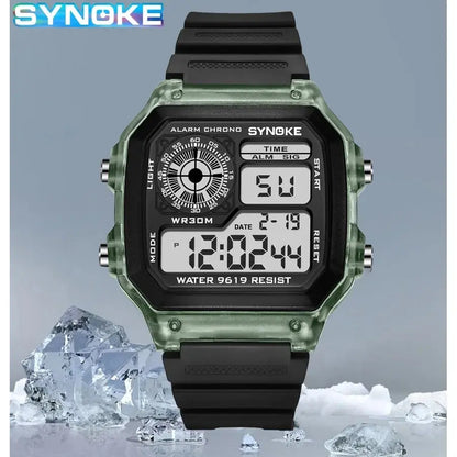 Men's Digital Sports Watch Black Rubber Waterproof Multifunctional