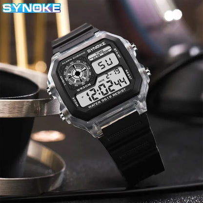Men's Digital Sports Watch Black Rubber Waterproof Multifunctional