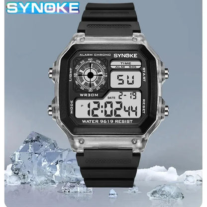 Men's Digital Sports Watch Black Rubber Waterproof Multifunctional