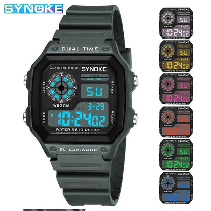 Men's Digital Sports Watch Black Rubber Waterproof Multifunctional