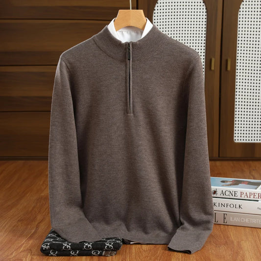 Men's Half-Zip Sweater Grey Merino Wool 0