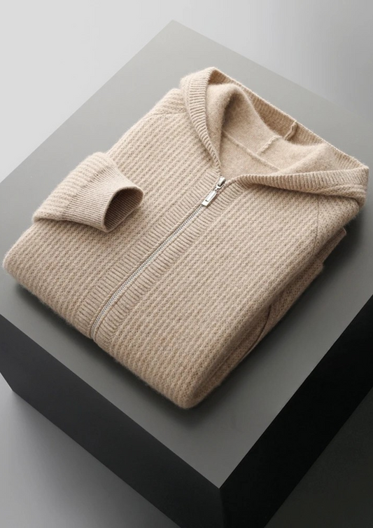 Men's Hoodie Grey Extra-Fine Merino Wool Zipper Sweatshirt 0