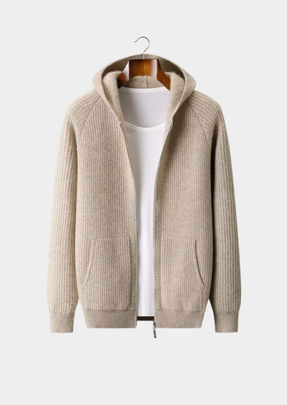 Men's Hoodie Grey Extra-Fine Merino Wool Zipper Sweatshirt 1