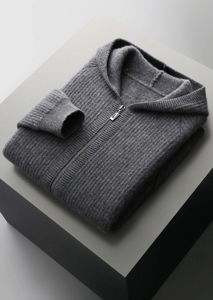 Men's Hoodie Grey Extra-Fine Merino Wool Zipper Sweatshirt 3