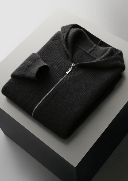 Men's Hoodie Grey Extra-Fine Merino Wool Zipper Sweatshirt 4