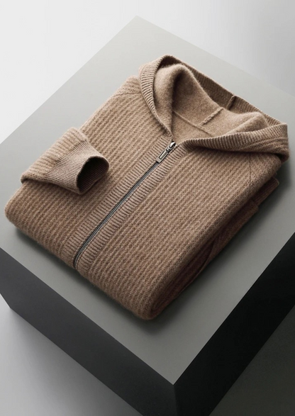 Men's Hoodie Grey Extra-Fine Merino Wool Zipper Sweatshirt 5