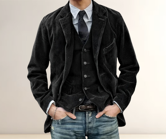 Men's Jacket Gray Cotton Retro 2-in-1 Style 0