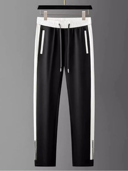 Men's Joggers Black Polyester Slim Fit with Side Stripe 3
