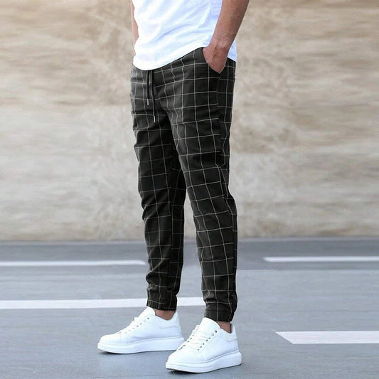 Men's Joggers Gray Plaid Cotton - Best Joggers for Men, Stylish Track Pants for Casual Comfort