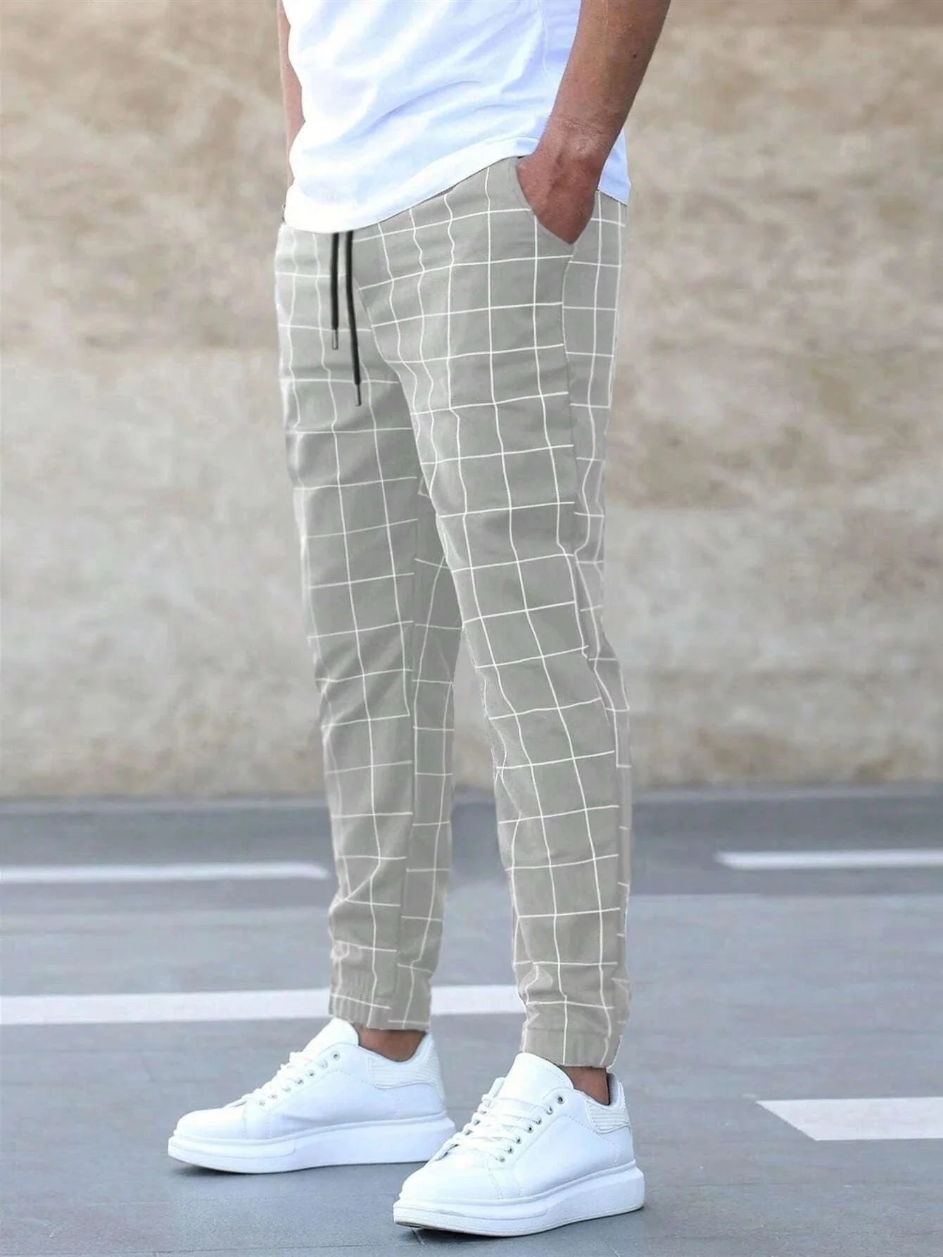 Men's Joggers Gray Plaid Cotton - Best Joggers for Men, Stylish Track Pants for Casual Comfort