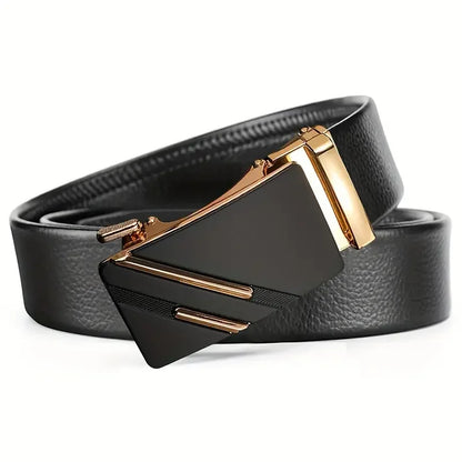 Men's Leather Belt Black Genuine Leather Automatic Buckle