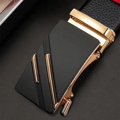 Men's Leather Belt Black Genuine Leather Automatic Buckle