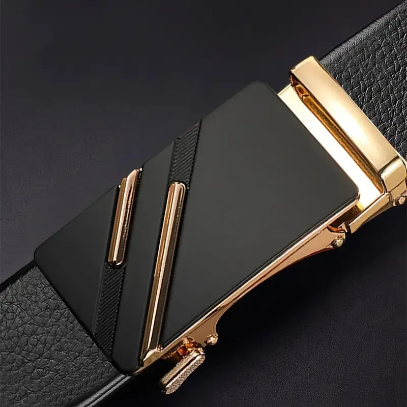 Men's Leather Belt Black Genuine Leather Automatic Buckle