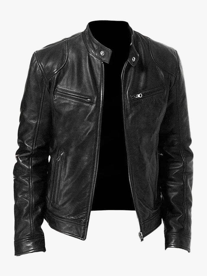 Men's Leather Jacket Black Genuine Leather Casual Bomber Coat 0