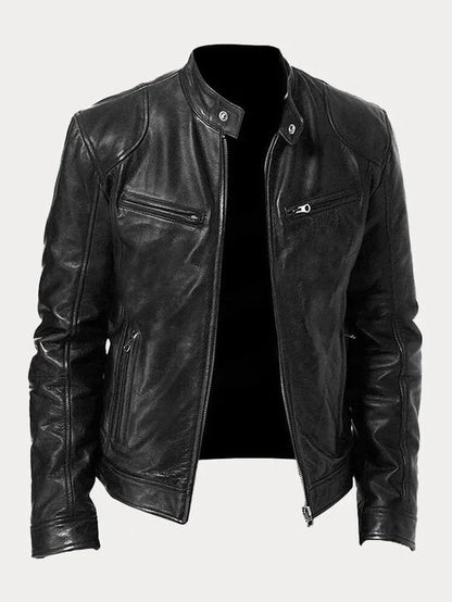 Men's Leather Jacket Black Genuine Leather Casual Bomber Coat 0
