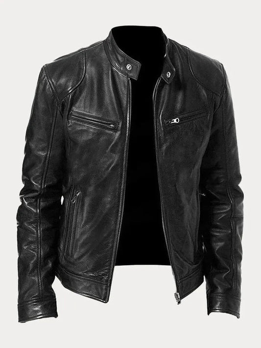 Men's Leather Jacket Black Genuine Leather Casual Bomber Coat 0