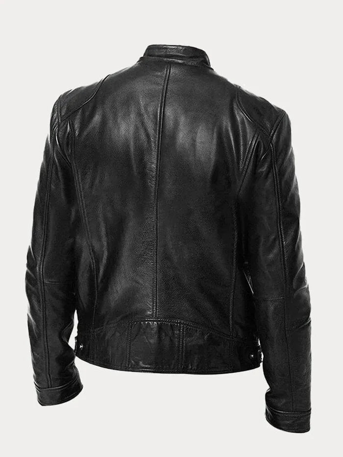 Men's Leather Jacket Black Genuine Leather Casual Bomber Coat 1