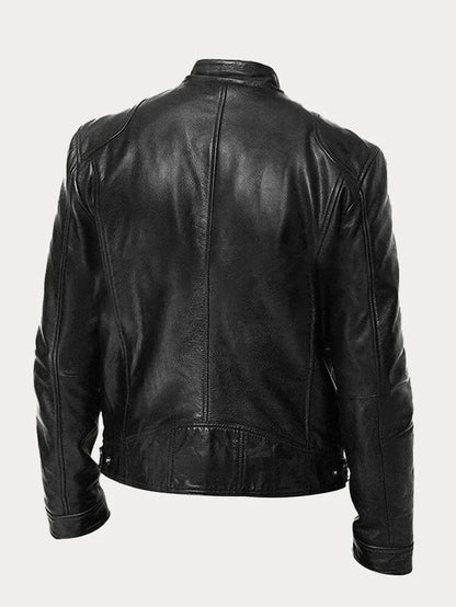 Men's Leather Jacket Black Genuine Leather Casual Bomber Coat 1