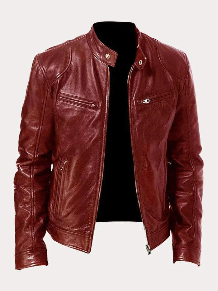 Men's Leather Jacket Black Genuine Leather Casual Bomber Coat 6