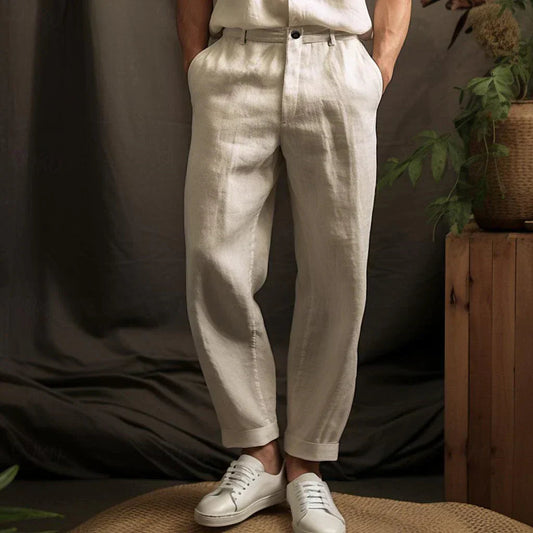 Men's Linen Pants Beige Cotton Blend Summer Casual