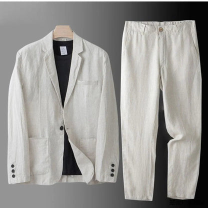 Men's Linen Set Beige 100% Linen