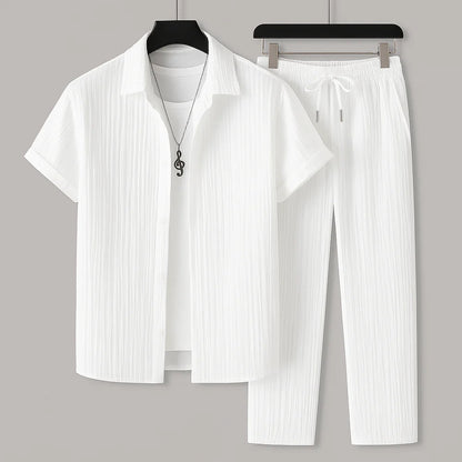 Men's Linen Set Beige Lightweight Casual