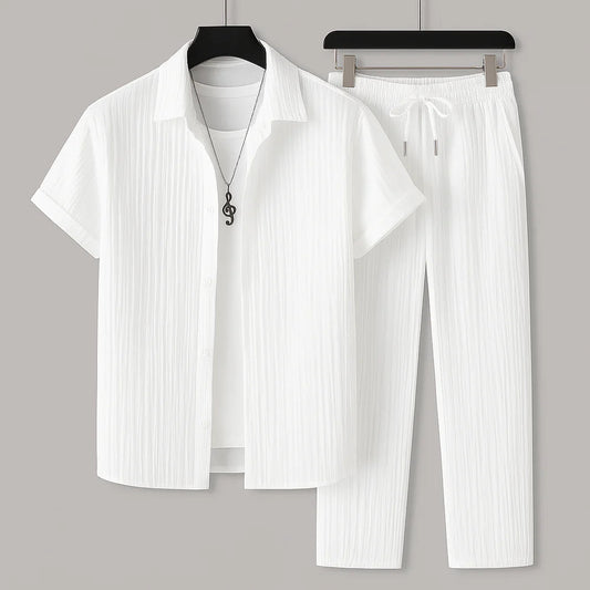 Men's Linen Set Beige Lightweight Casual