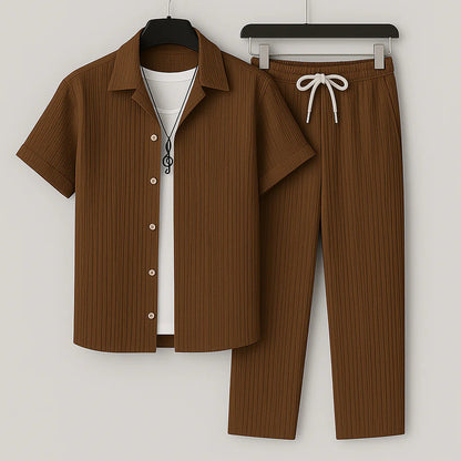 Men's Linen Set Beige Lightweight Casual