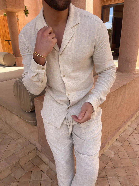 Men's Linen Set Beige Lightweight Linen