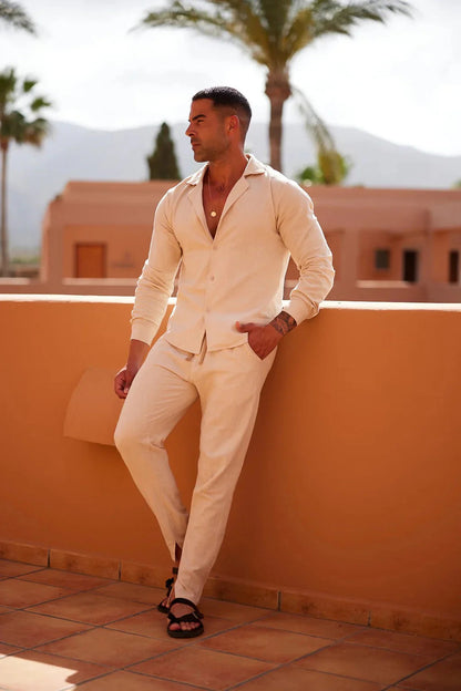 Men's Linen Set Beige Lightweight Linen