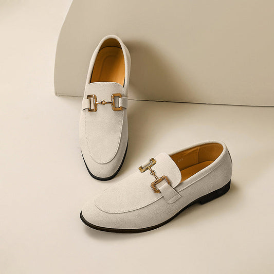 Men's Loafers Black Leather Horsebit Detail Almond Toe