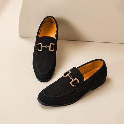 Men's Loafers Black Leather Horsebit Detail Almond Toe