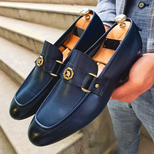 Men's Loafers Black Leather Slip-On Shoes