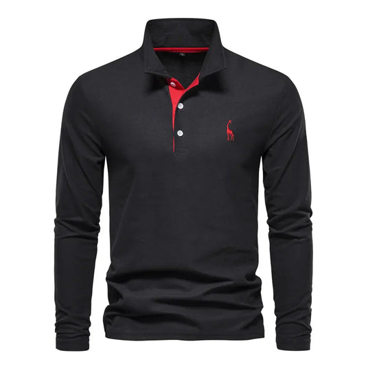 Men's Long Sleeve Polo Black 100% Cotton 0