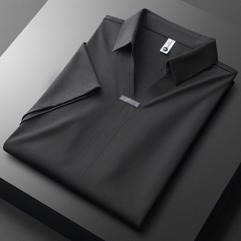 Men's Long Sleeve Polo Shirt Black Cotton Silk Blend 2