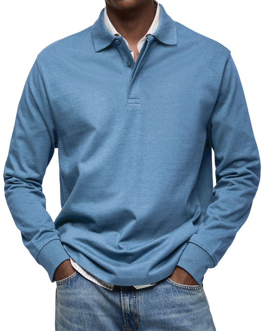 Men's Long Sleeve Polo Shirt Blue Cotton