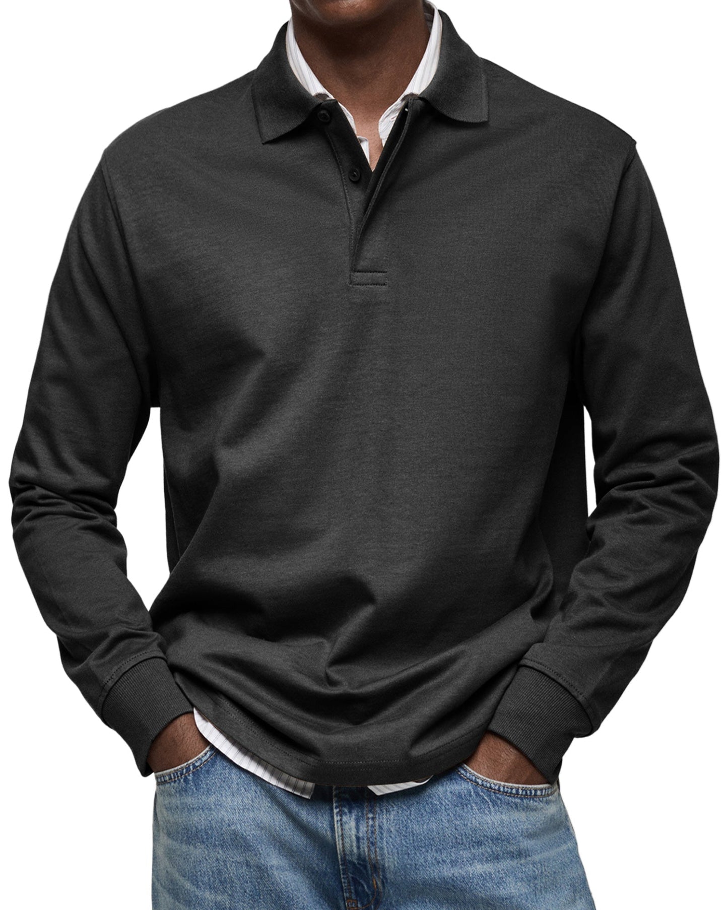 Men's Long Sleeve Polo Shirt Blue Cotton