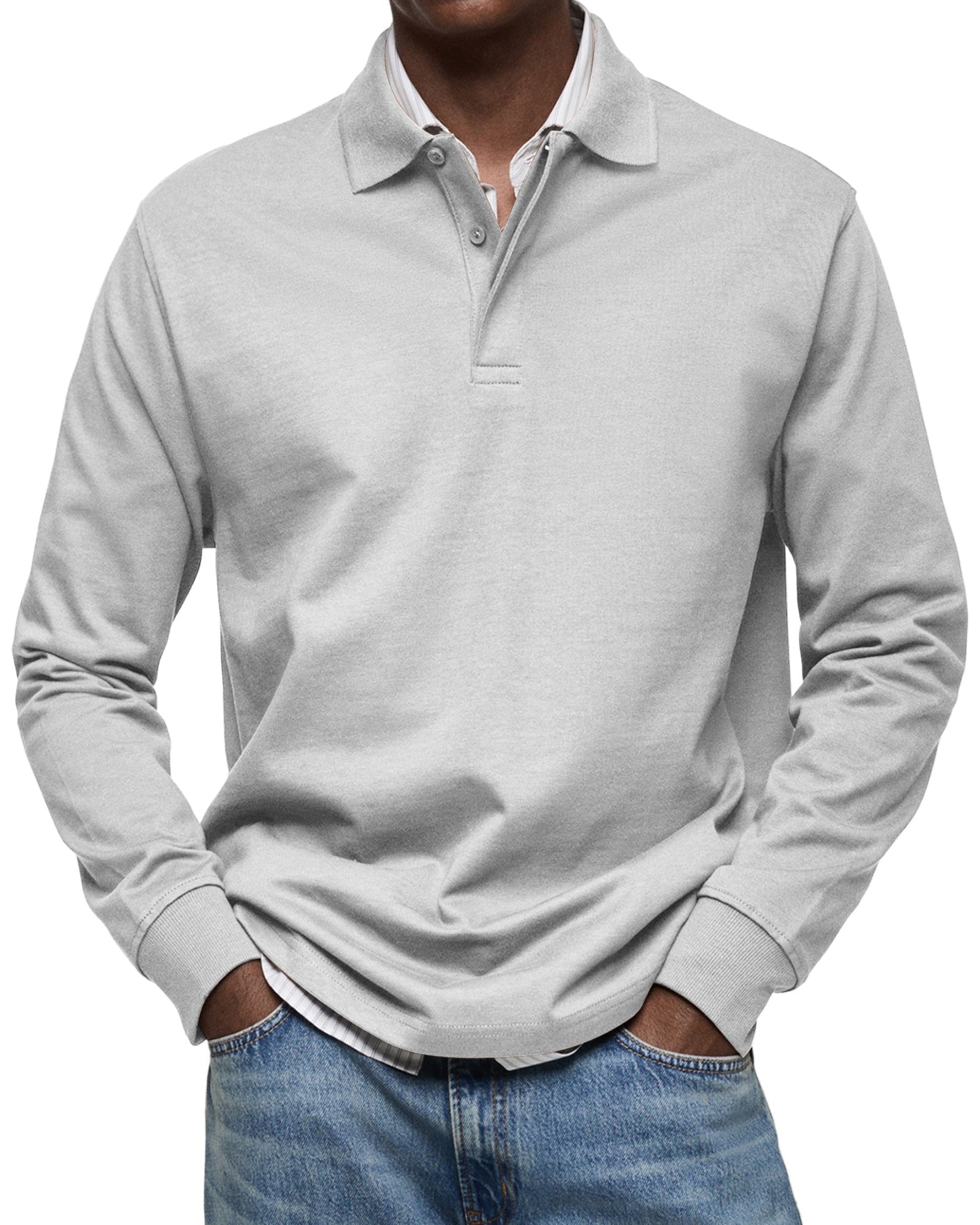 Men's Long Sleeve Polo Shirt Blue Cotton