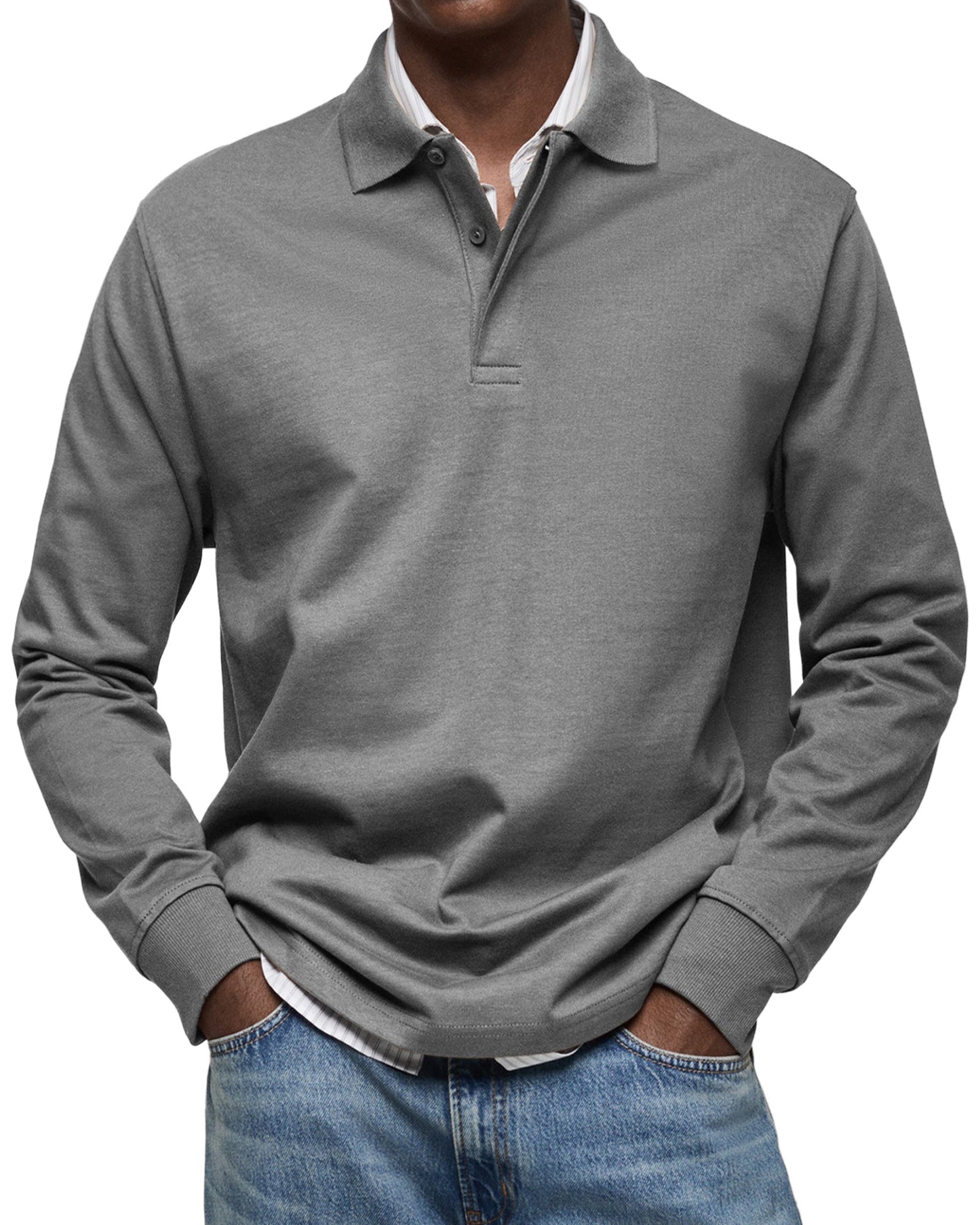 Men's Long Sleeve Polo Shirt Blue Cotton